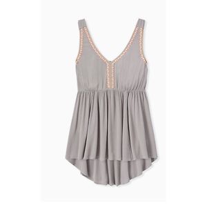 Gray Embroidered Babydoll Tank